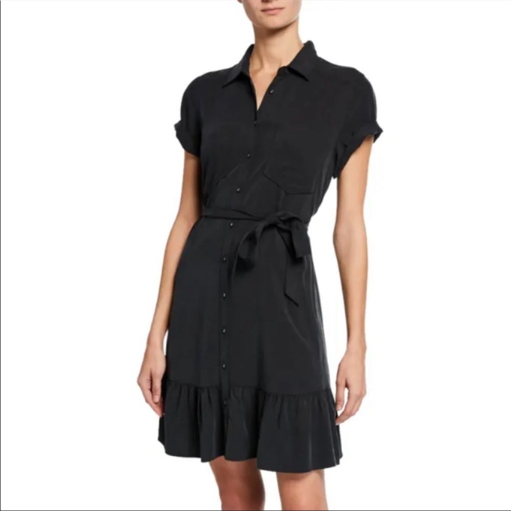 PAIGE Callan belted flounce shirt dress black